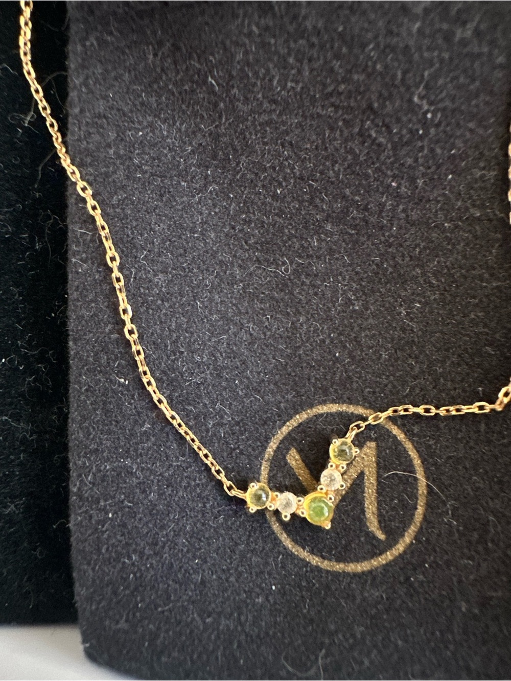 Mejuri Gold 14k Necklace with Diamond and Green Gem Cluster
